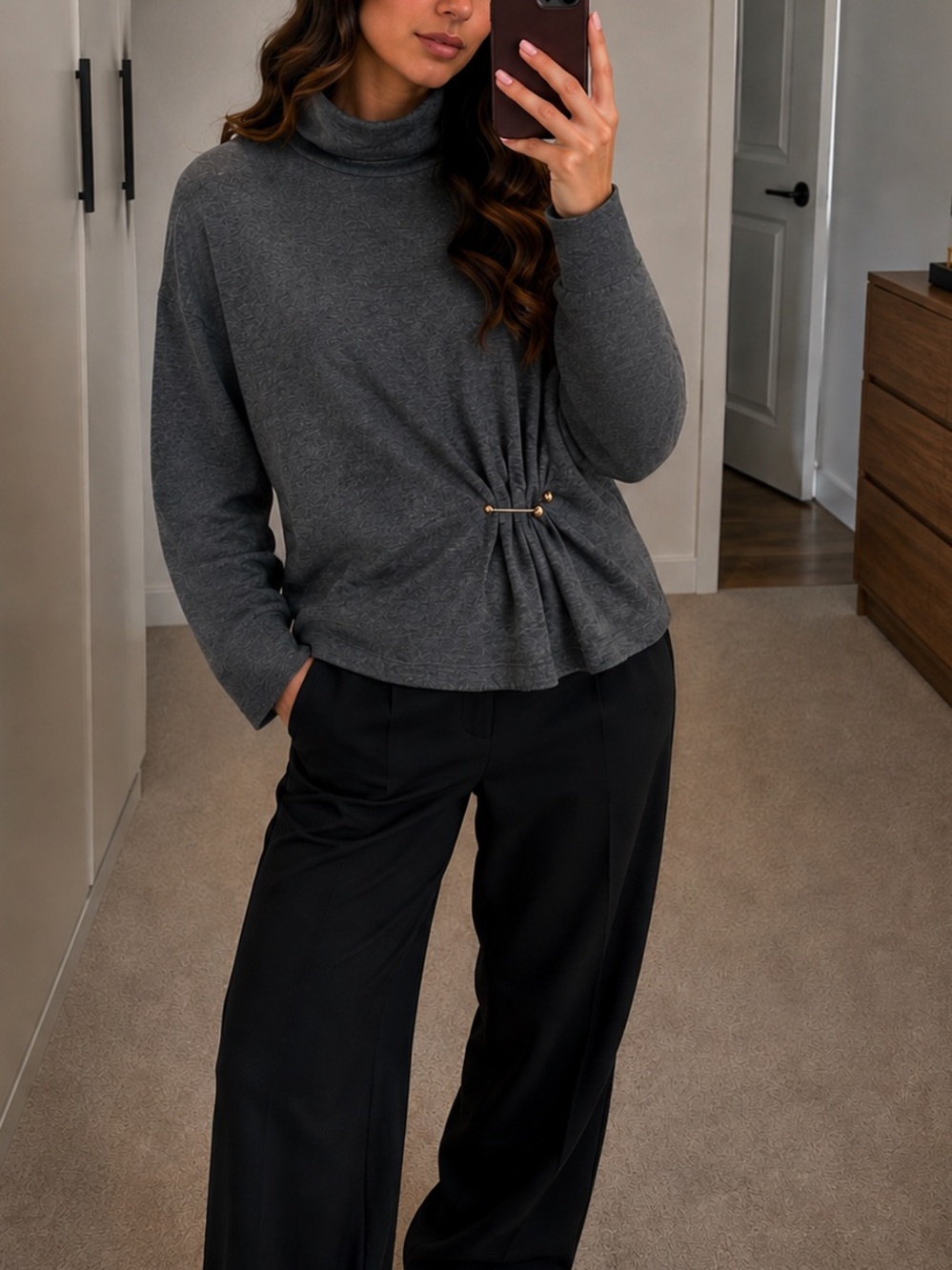 Zara NWT gray mock neck gold appliqué detail oversized sweater